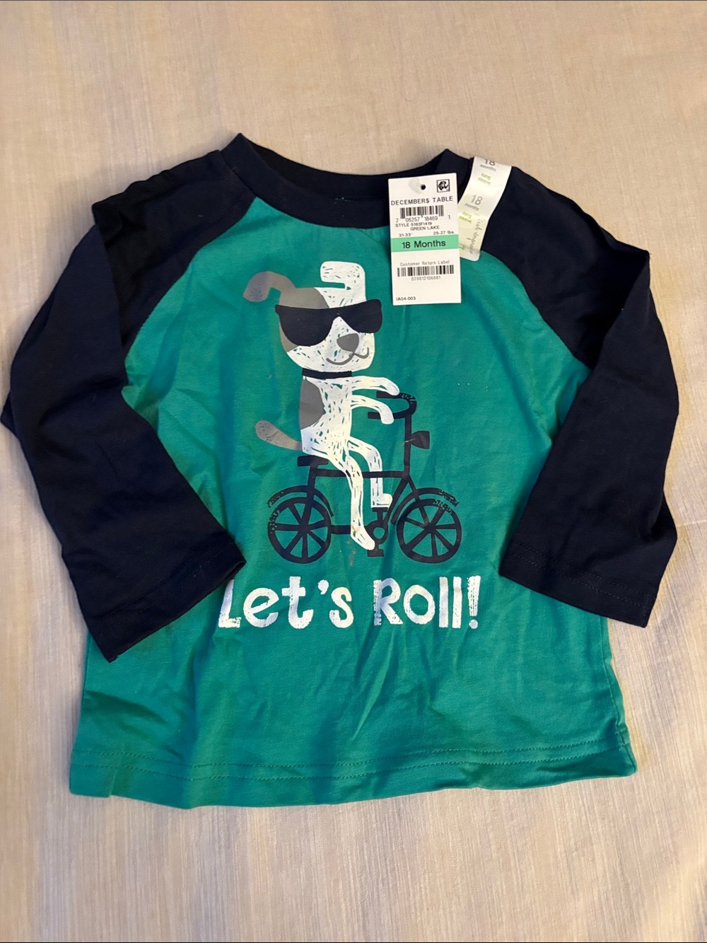 Children's 'Let's Roll' Teal & Navy Long-Sleeve Tee - 18 Months